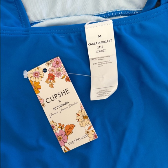 Cupshe x Kittenish, NWT Vibrant Blue One Piece Swimsuit, Size M - Picture 4 of 5